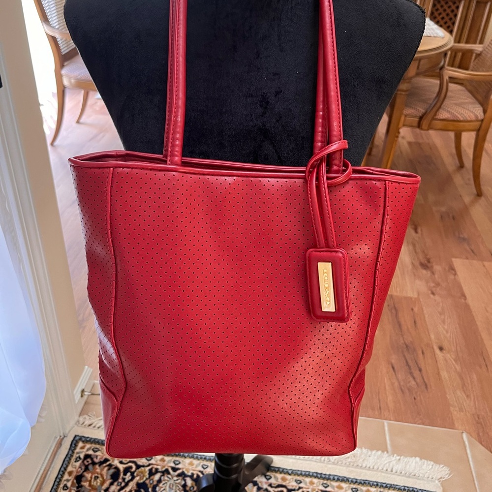 Bueno red leather bucket style bag